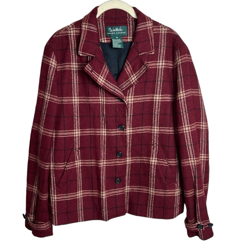 Vintage Lauren Ralph Lauren Plaid Wool Jacket Sz 14